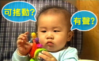 BB正在以不同感官探索新玩具
